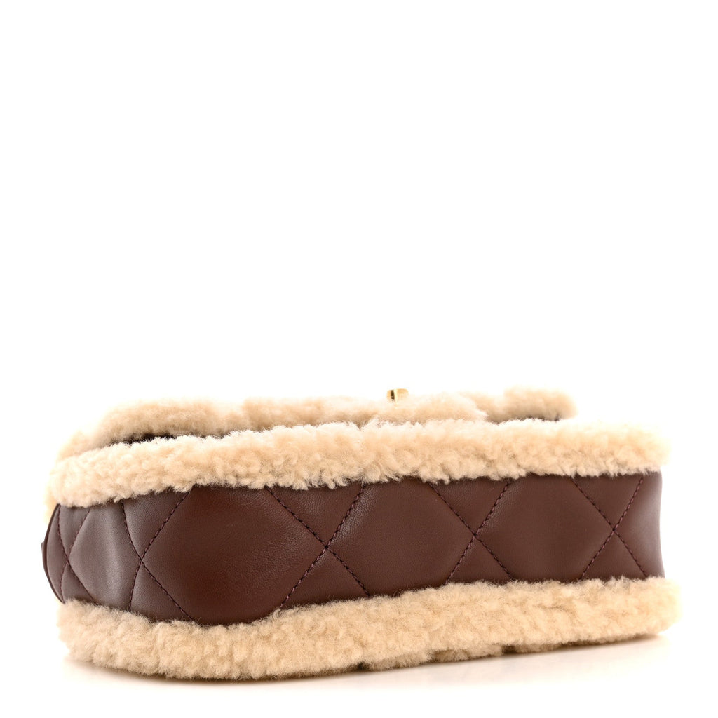 Chanel Shearling Lambskin Quilted Mini Furry Coco Flap Beige Brown