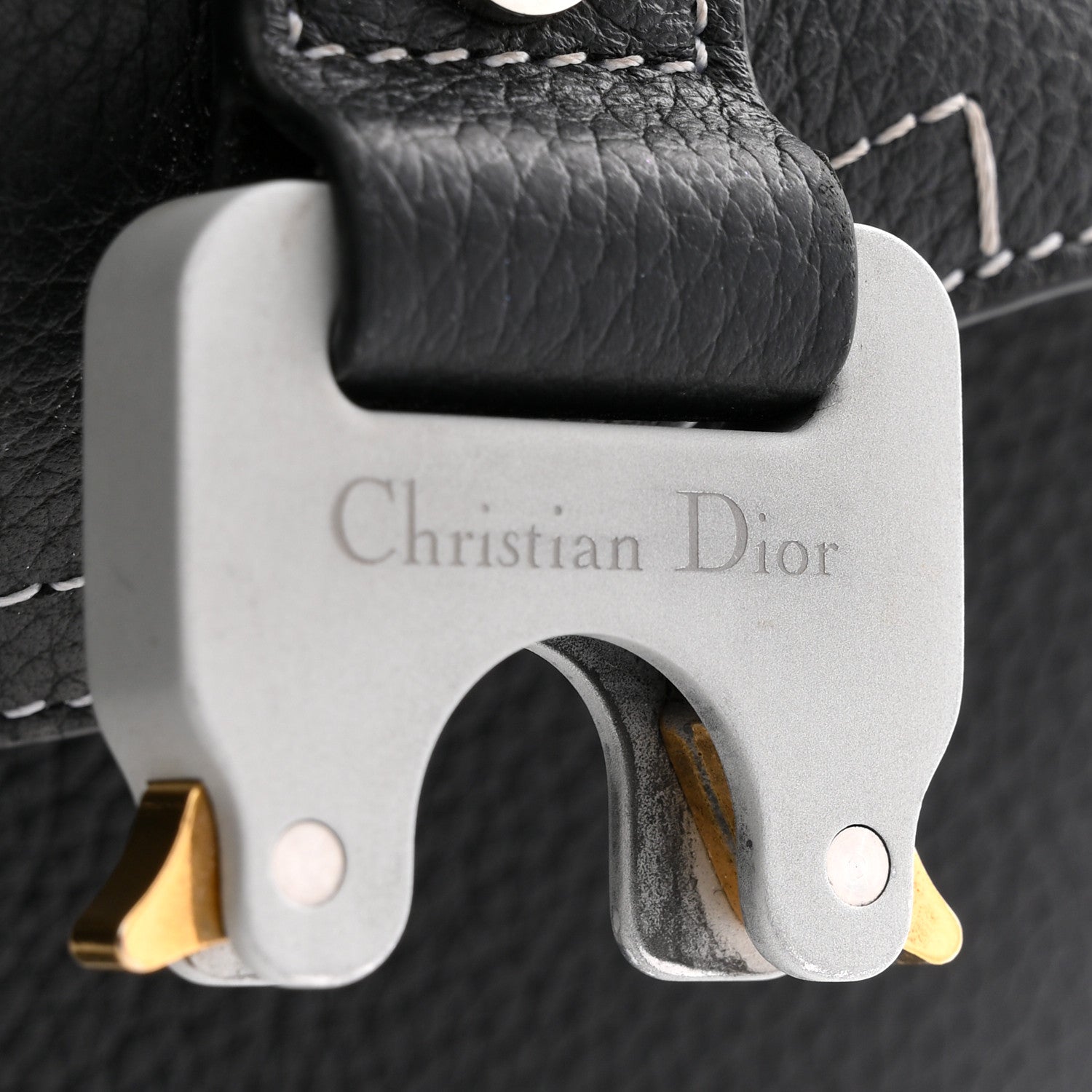 Christian Dior Grained Calfskin Saddle Messenger Bag With Strap Black