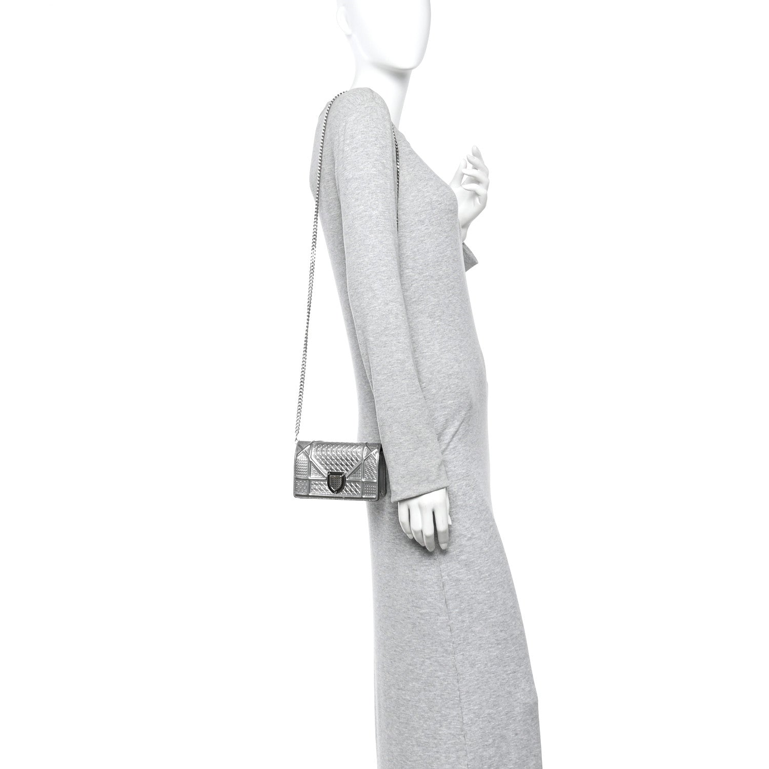 Christian Dior Metallic Patent Micro-Cannage Baby Diorama Flap Bag Silver