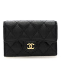 Caviar Quilted Flap Card Holder Wallet Black