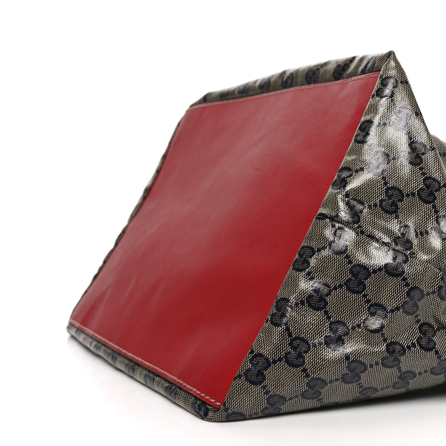 Gucci Crystal Monogram Large Web Handle Bucket Tote Red
