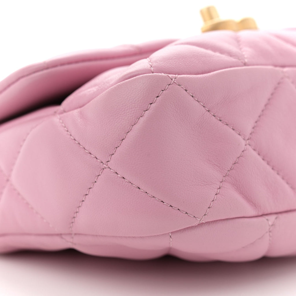Chanel Lambskin Quilted Mini Lacquered Chain Flap Pink