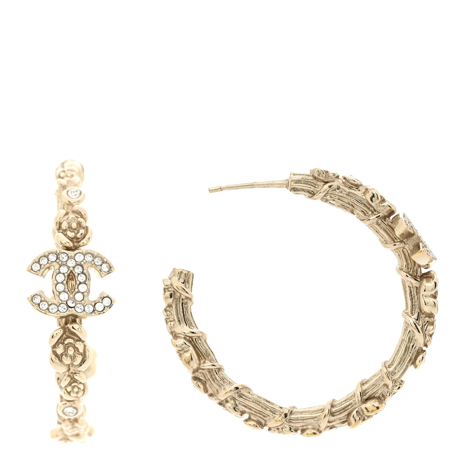 Crystal Camellia CC Hoop Earrings Gold