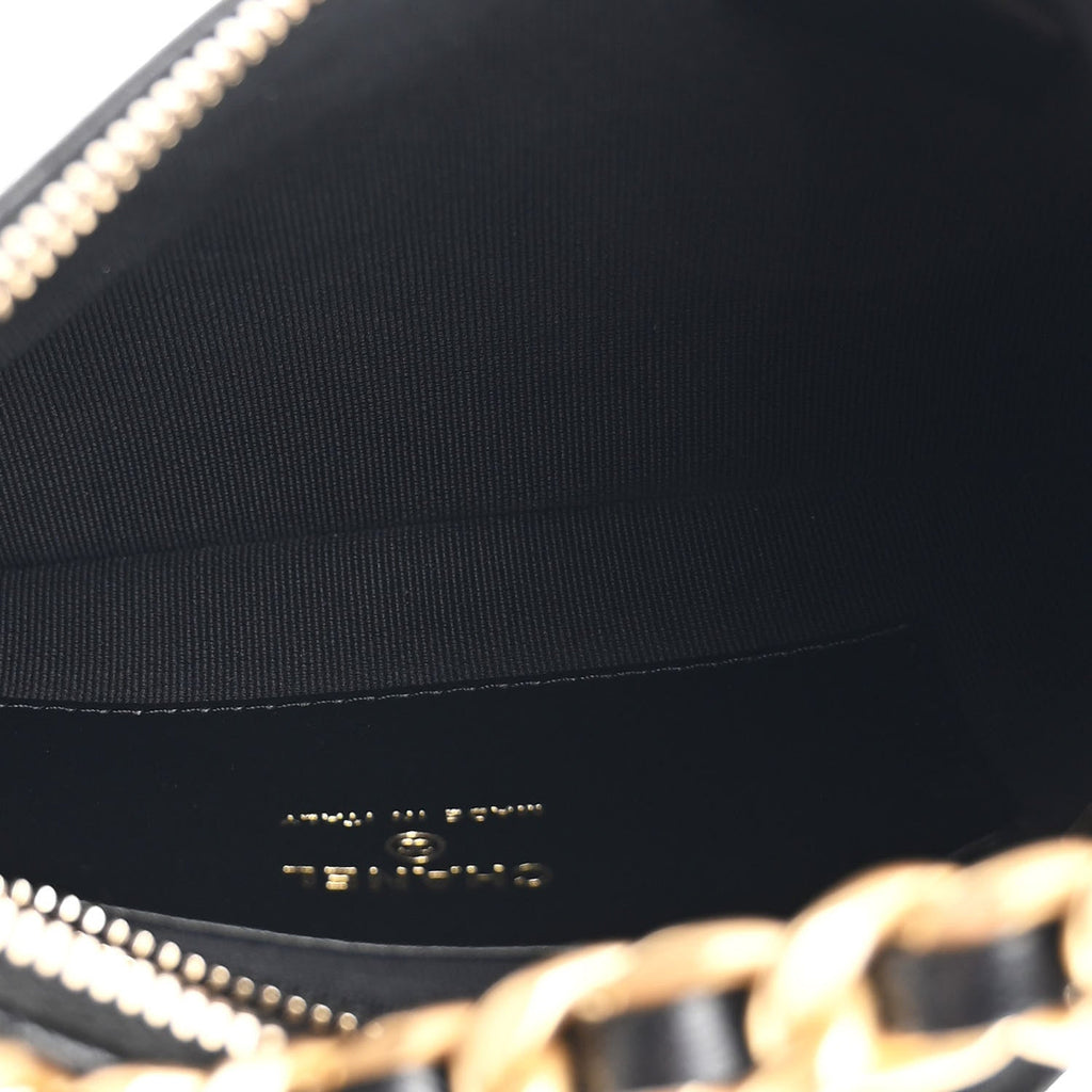 Chanel Lambskin Quilted Chain Around Top Handle Mini Bag Black