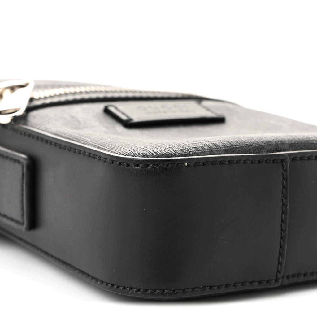 Gucci GG Supreme Monogram Appia Calfskin Web Small Camera Messenger Bag Black Grey