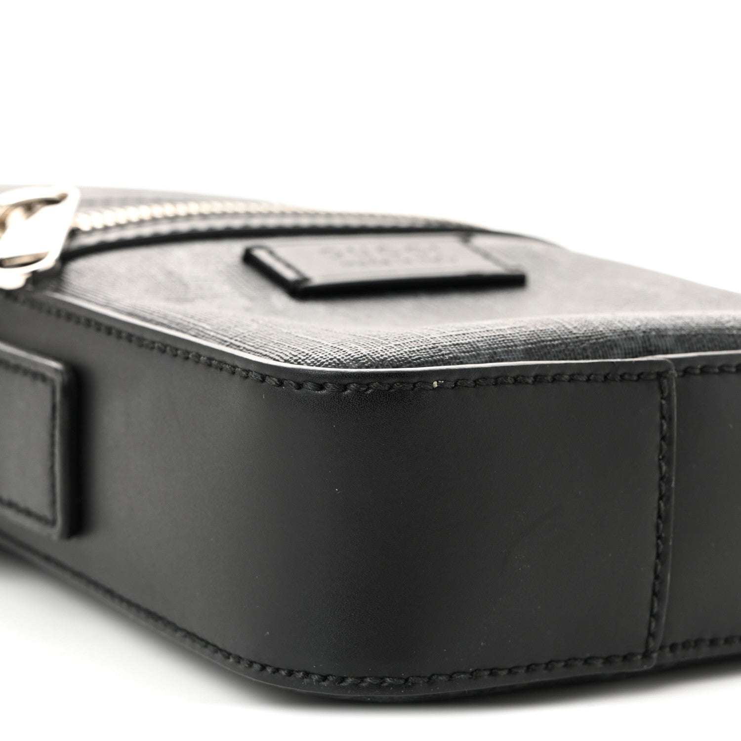 Gucci GG Supreme Monogram Appia Calfskin Web Small Camera Messenger Bag Black Grey
