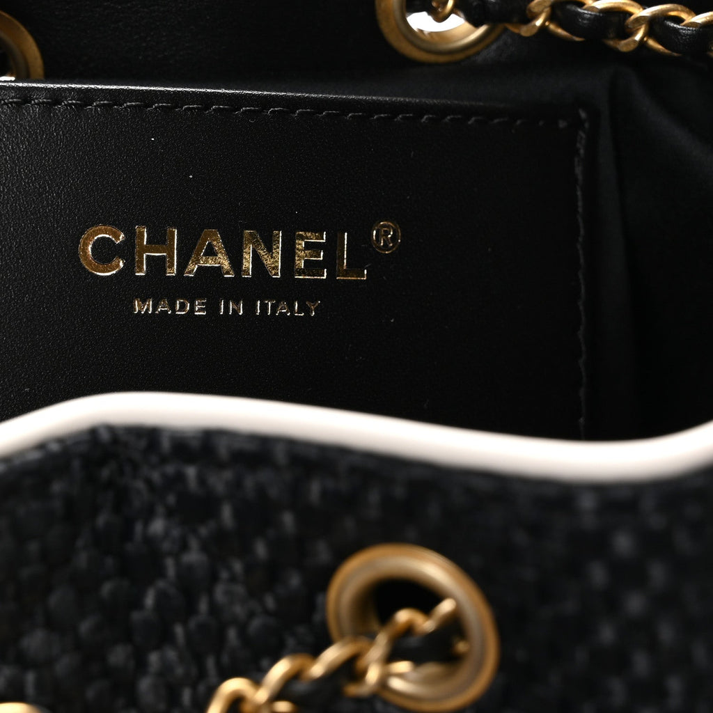Chanel Braided Raffia Calfskin Small Chanel 25 Handbag Black White