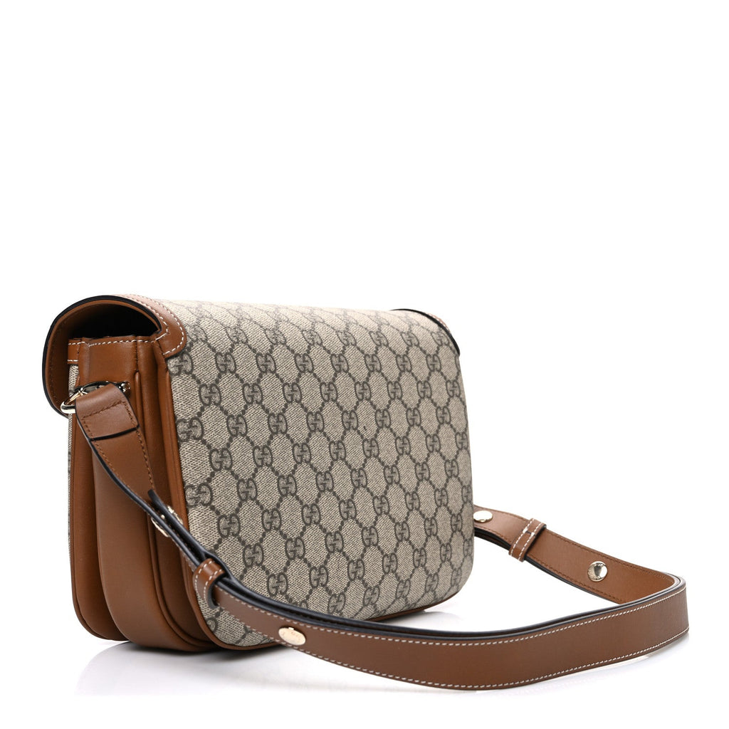 Gucci GG Supreme Monogram Horsebit 1955 Soft Small Shoulder Bag Beige Brown