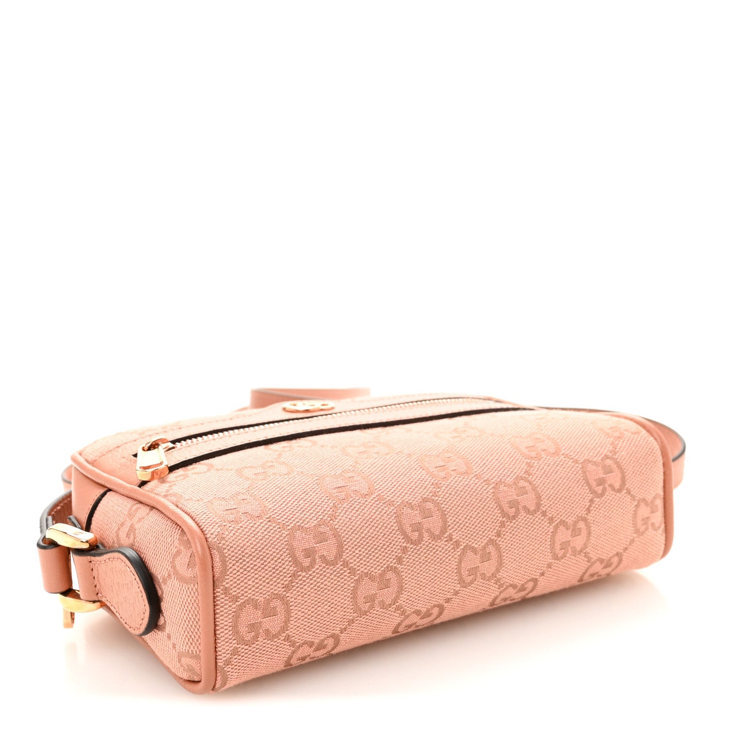 Gucci Monogram Textured Dollar Calfskin Mini Ophidia Shoulder Bag Cloche Rose Pink