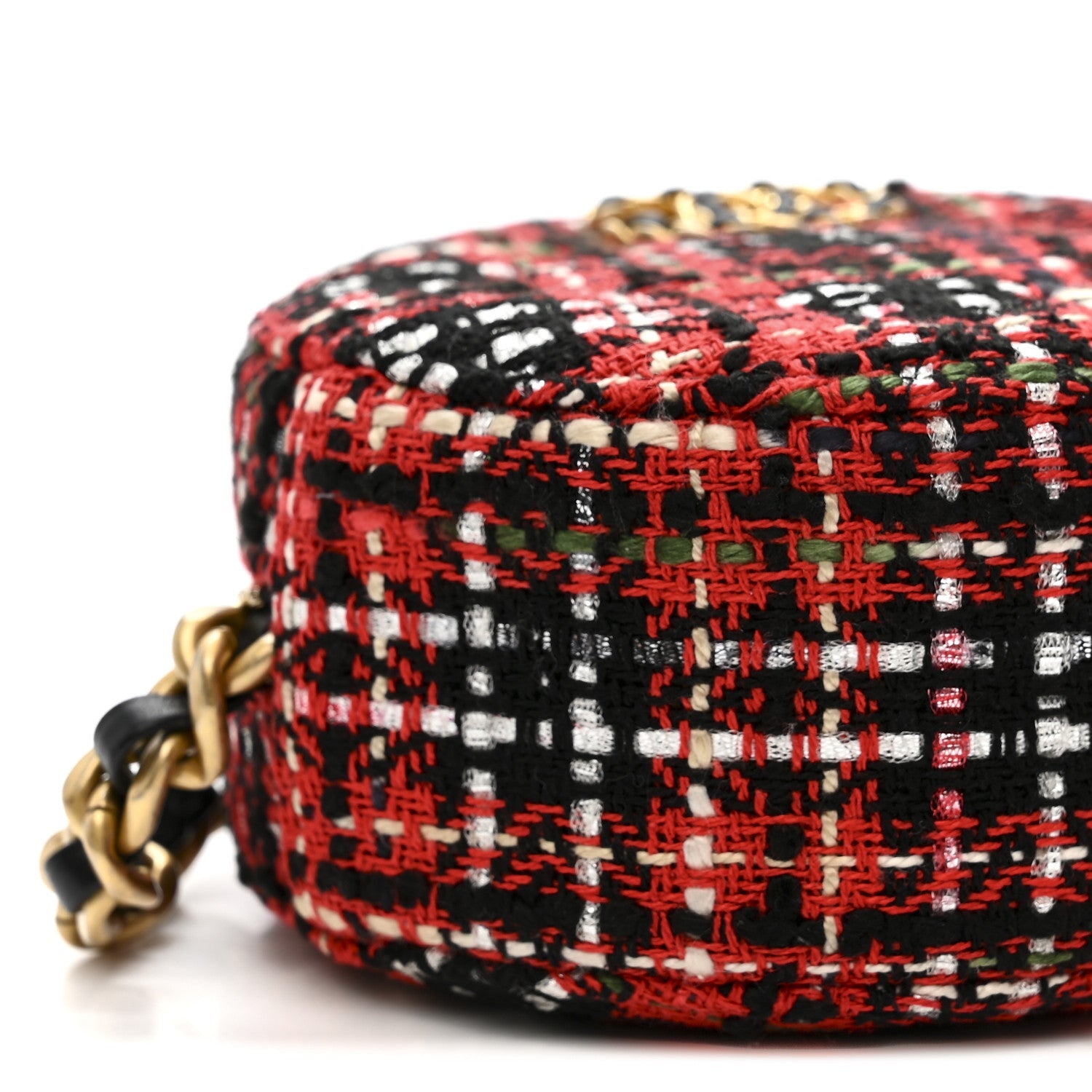 Chanel Tweed Quilted Chanel 19 Round Clutch With Chain  Red Black White Green