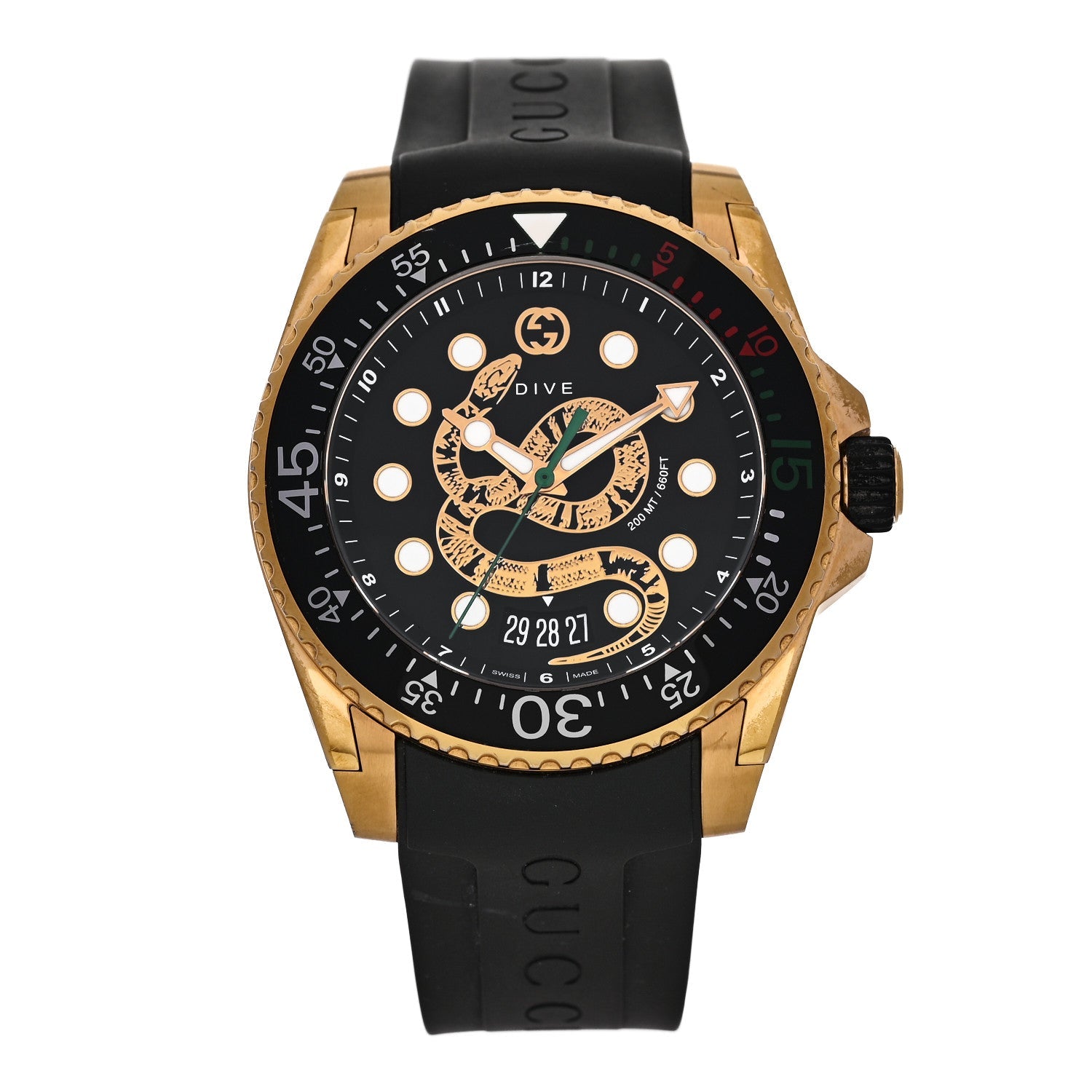 Gucci Stainless Steel Rubber 45mm Dive Snake Quartz Watch Black