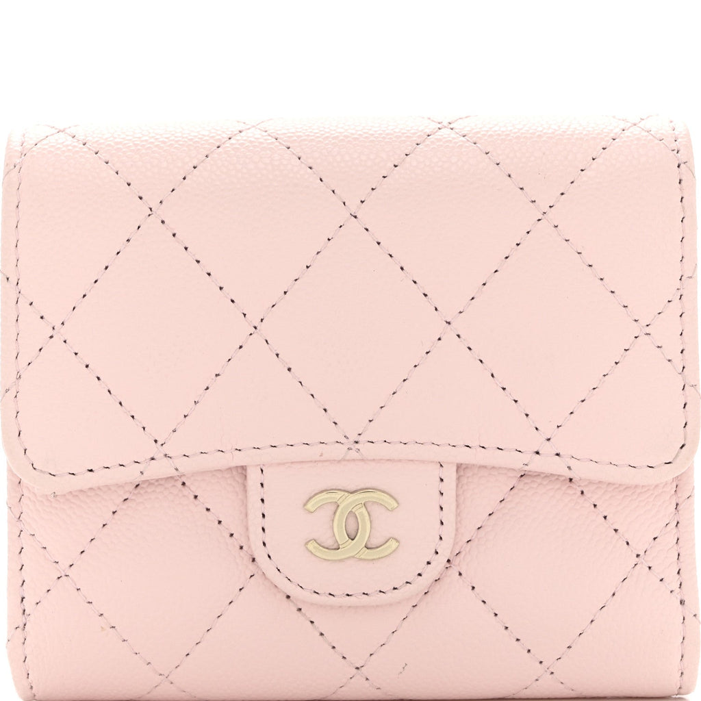 Caviar Quilted Compact Flap Wallet Light Pink