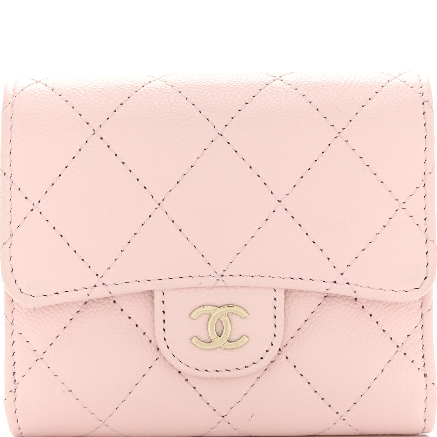 Caviar Quilted Compact Flap Wallet Light Pink