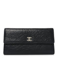 Chanel Lambskin Embossed Camellia Large Gusset Flap Wallet Black