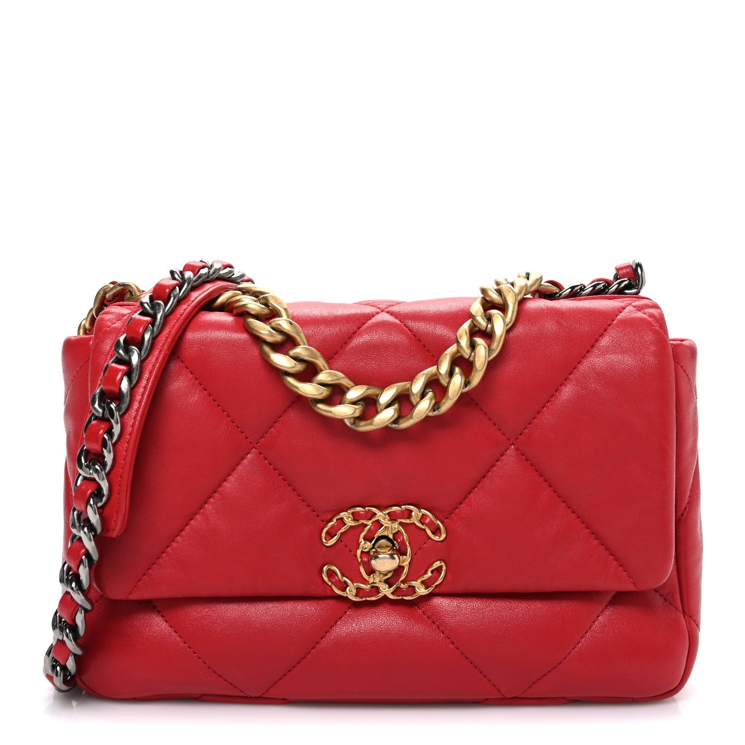 Chanel Lambskin Quilted Medium Chanel 19 Flap Red