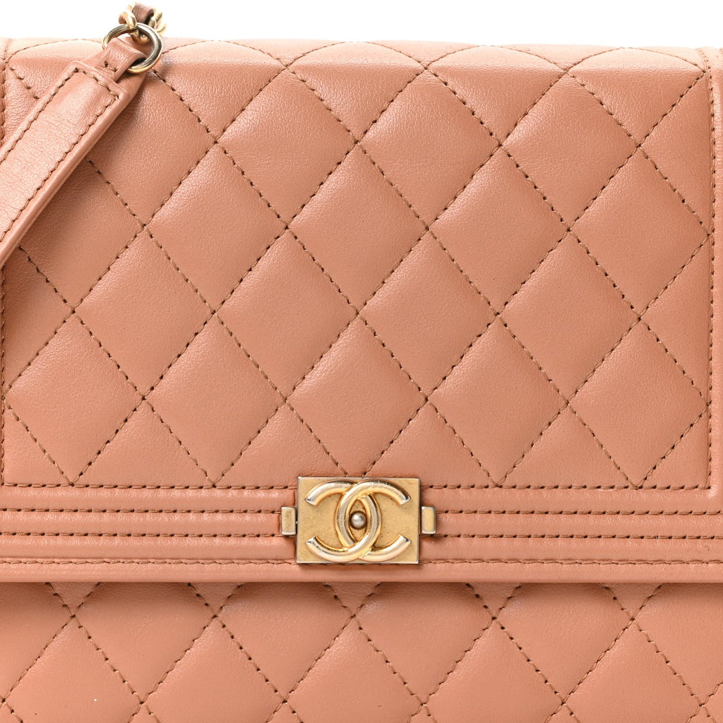 Chanel Calfskin Quilted Boy Square Wallet on Chain WOC Brown