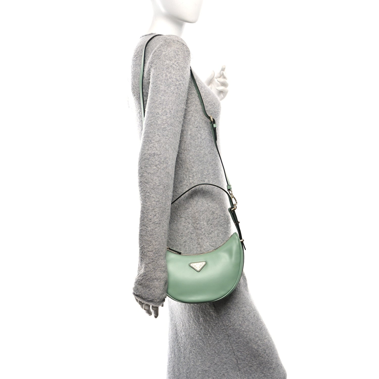 Prada Soft Calfskin Arque Shoulder Bag Green