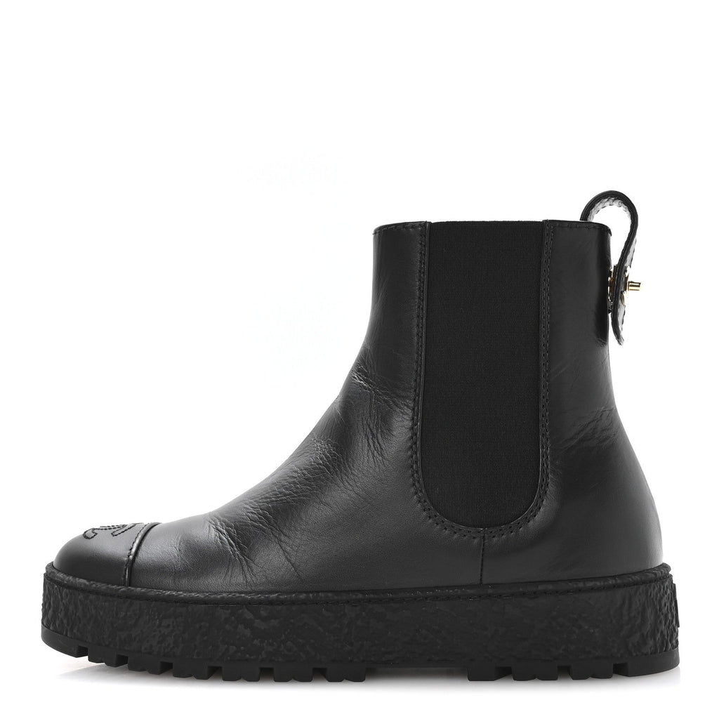 Calfskin Cap Toe CC Ankle Boots 37 Black