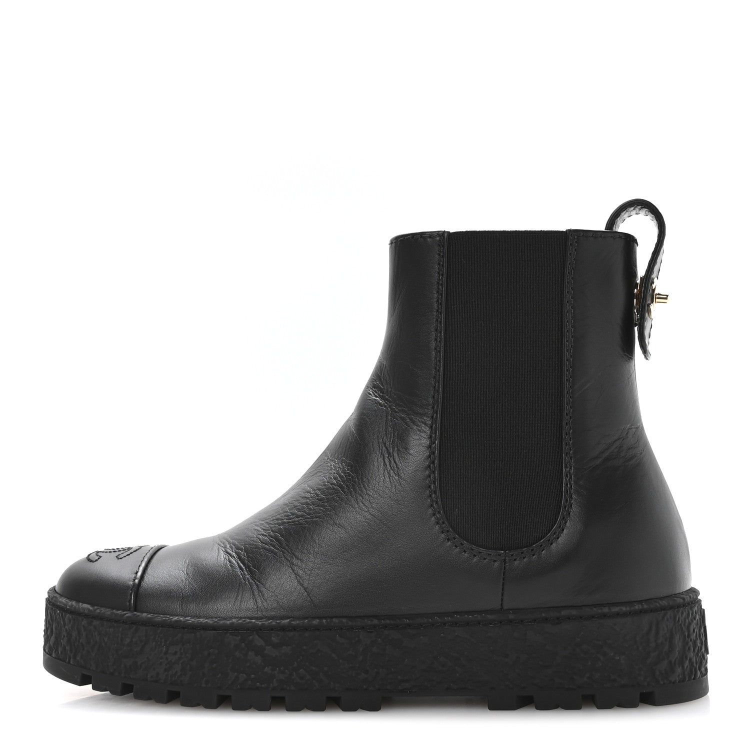 Calfskin Cap Toe CC Ankle Boots 37 Black