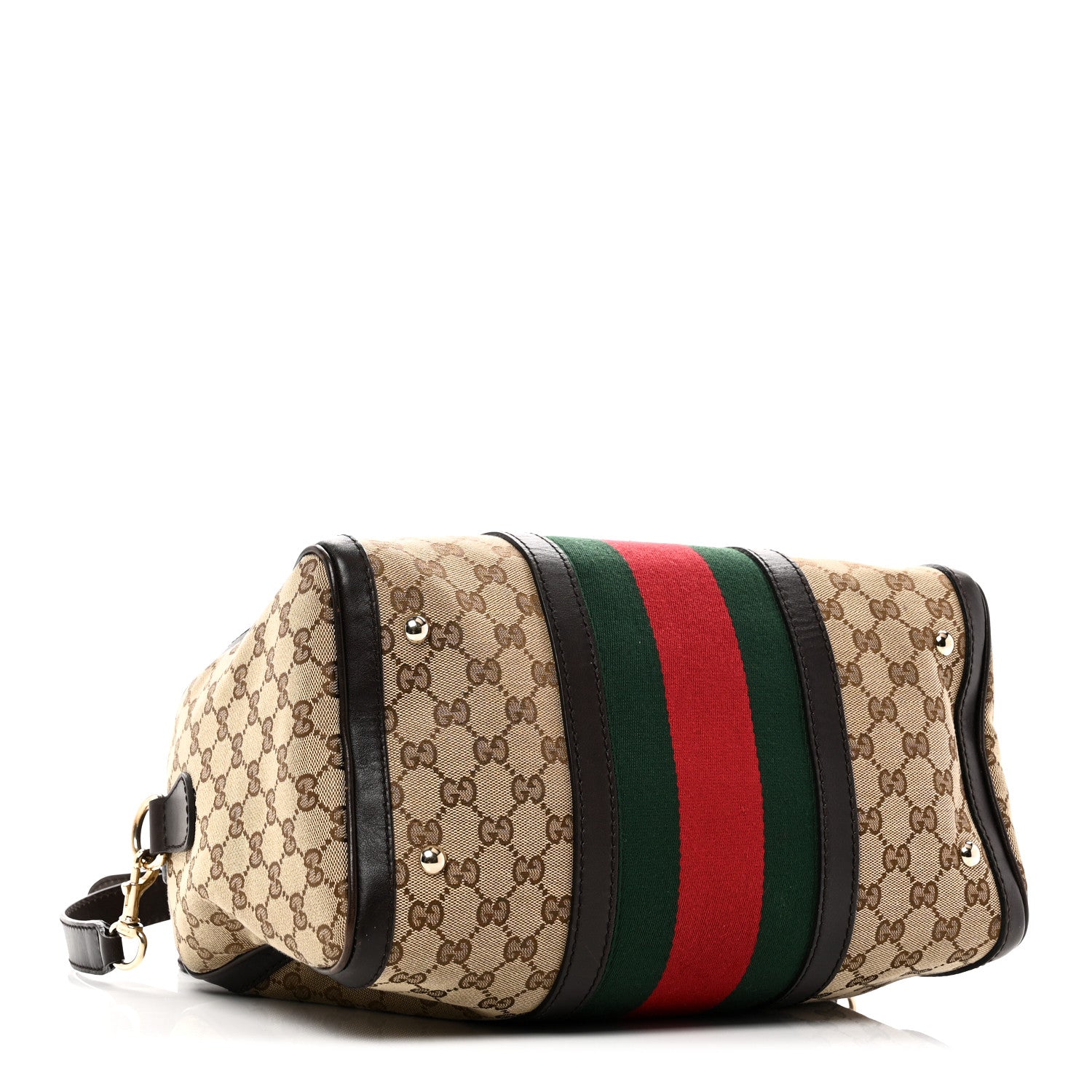 Gucci Monogram Selleria Calfskin Vintage Web Medium Boston Beige Ebony Cocoa