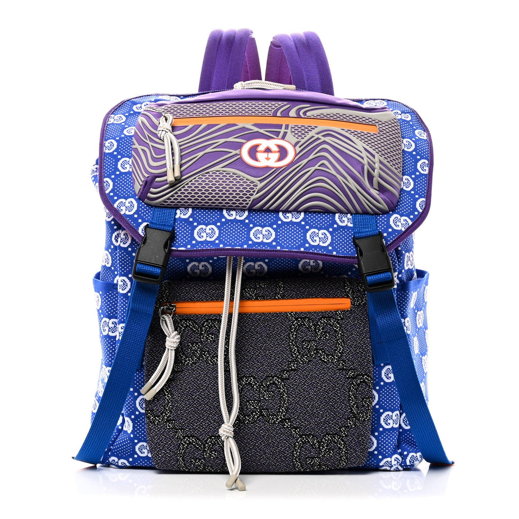 Gucci Jersey GG Monogram All Over Pan Sport Double Buckle Backpack  Blue Multicolor