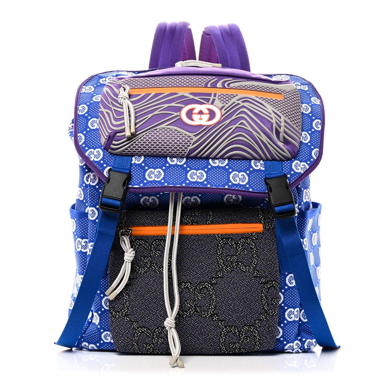 Gucci Jersey GG Monogram All Over Pan Sport Double Buckle Backpack  Blue Multicolor