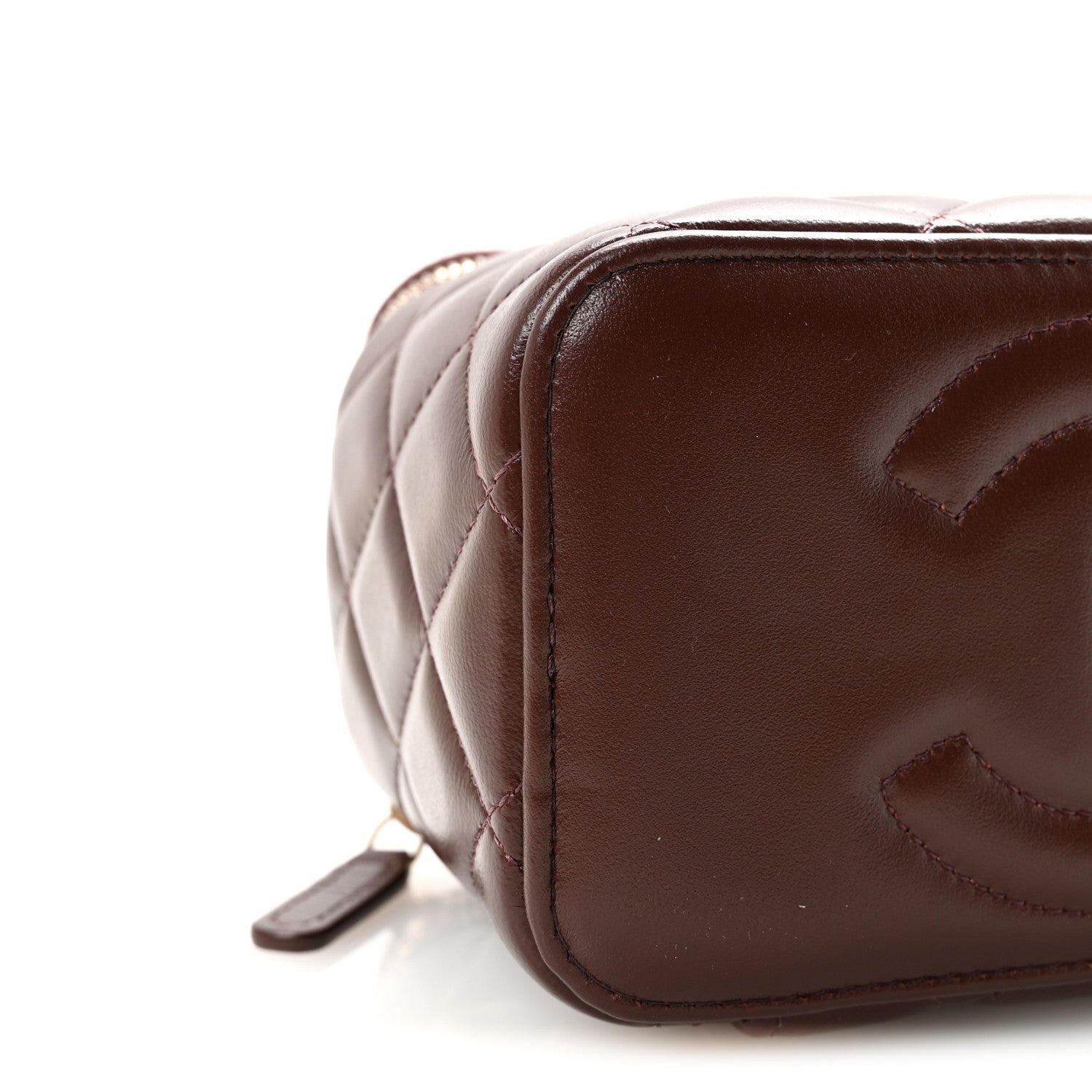Chanel Lambskin Quilted Small Top Handle Vanity Case With Chain Dark Brown