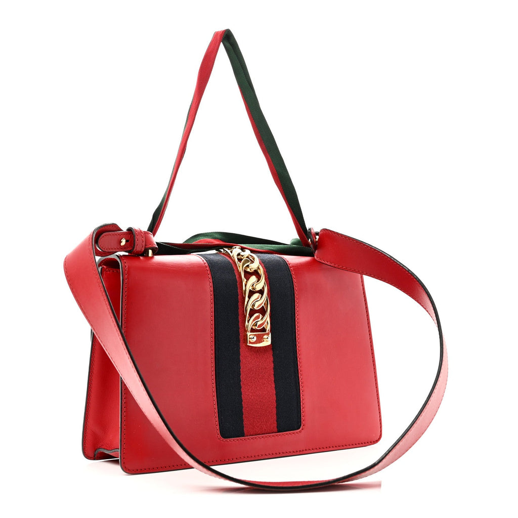 Gucci Calfskin Small Sylvie Shoulder Bag Hibiscus Red