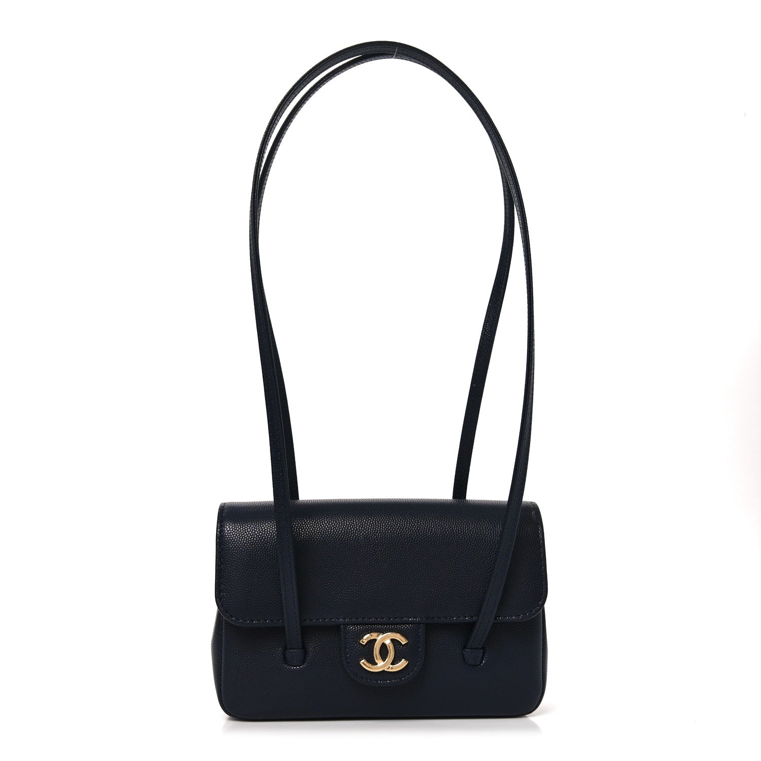 Chanel Shiny Caviar Mini Preppy Coco Shoulder Bag Dark Blue