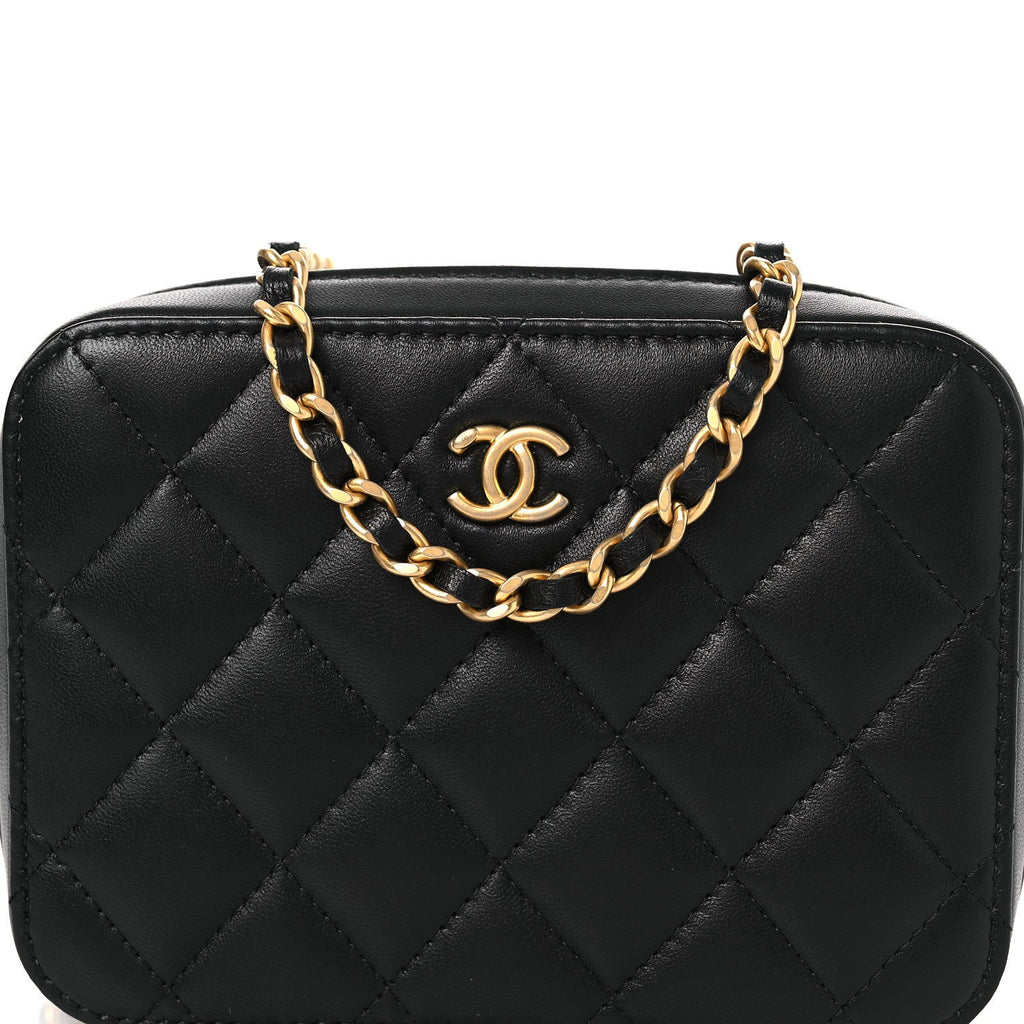 Chanel Lambskin Quilted CC Pearl Crush Camera Case Black