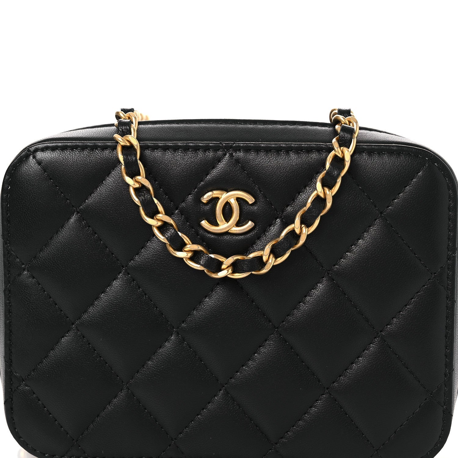 Chanel Lambskin Quilted CC Pearl Crush Camera Case Black