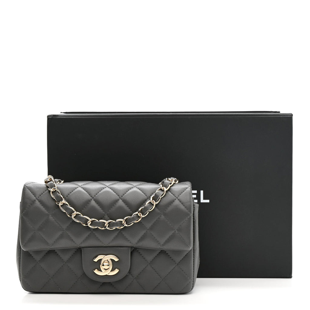 Chanel Lambskin Quilted Mini Rectangular Flap Dark Grey