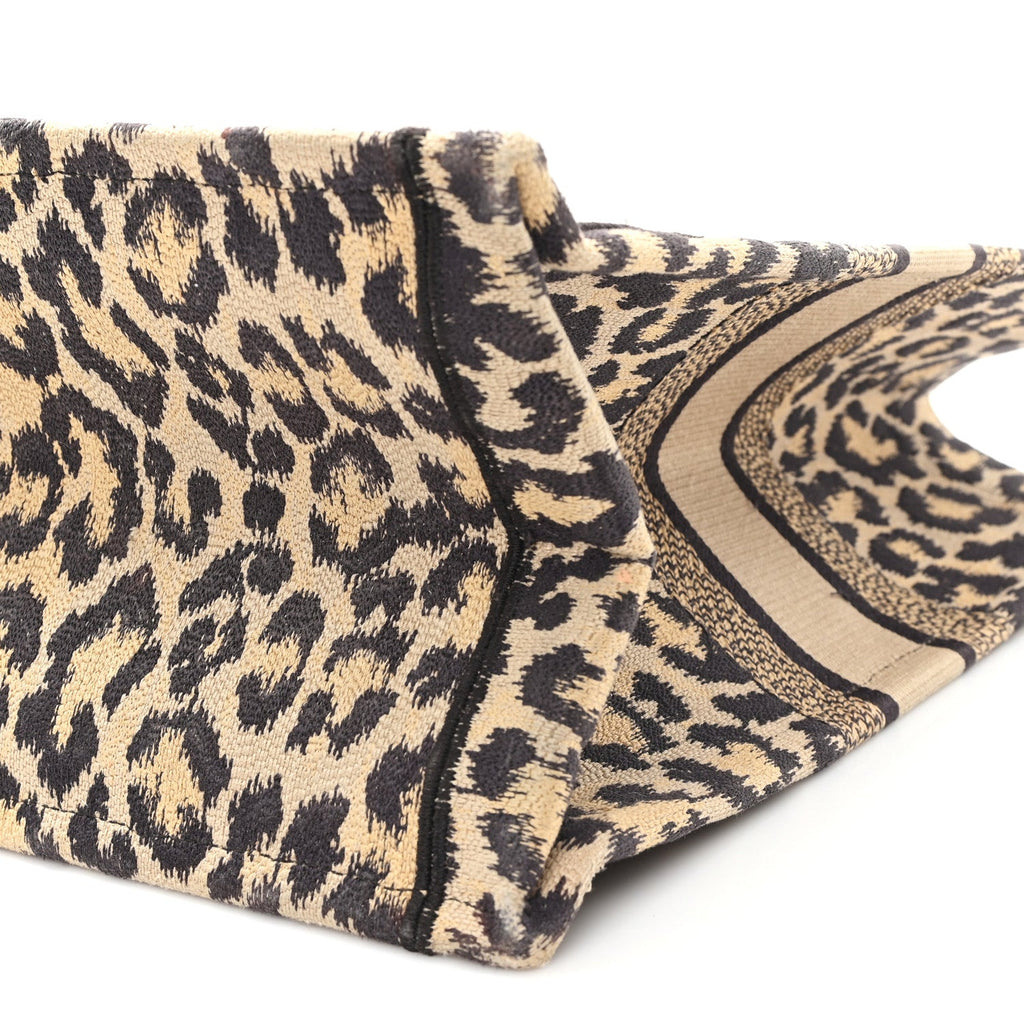 Christian Dior Canvas Mizza Embroidered Large Leopard Book Tote Beige