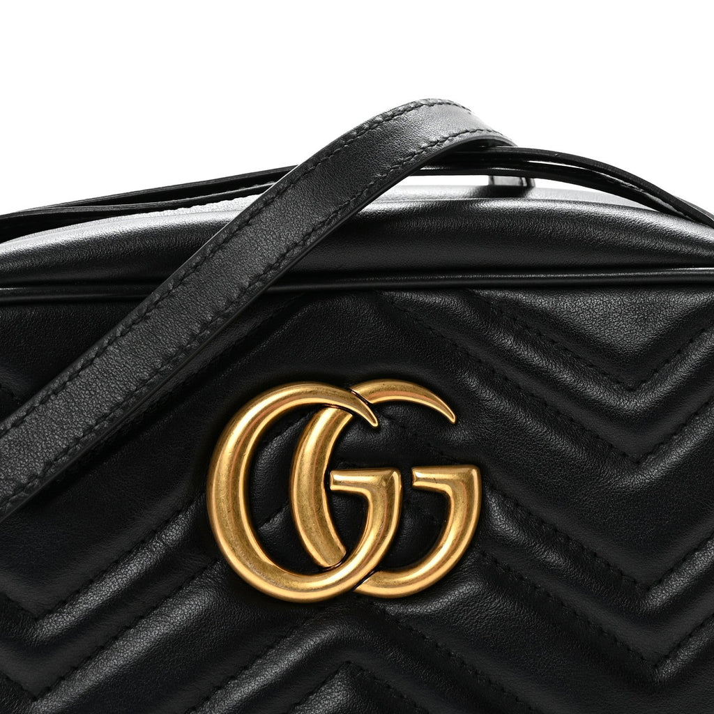 Gucci Calfskin Matelasse Small GG Marmont Chain Shoulder Bag Black