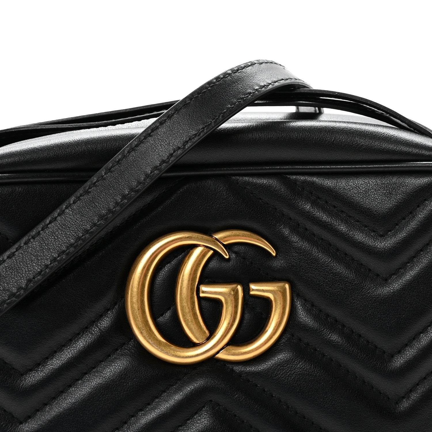 Gucci Calfskin Matelasse Small GG Marmont Chain Shoulder Bag Black