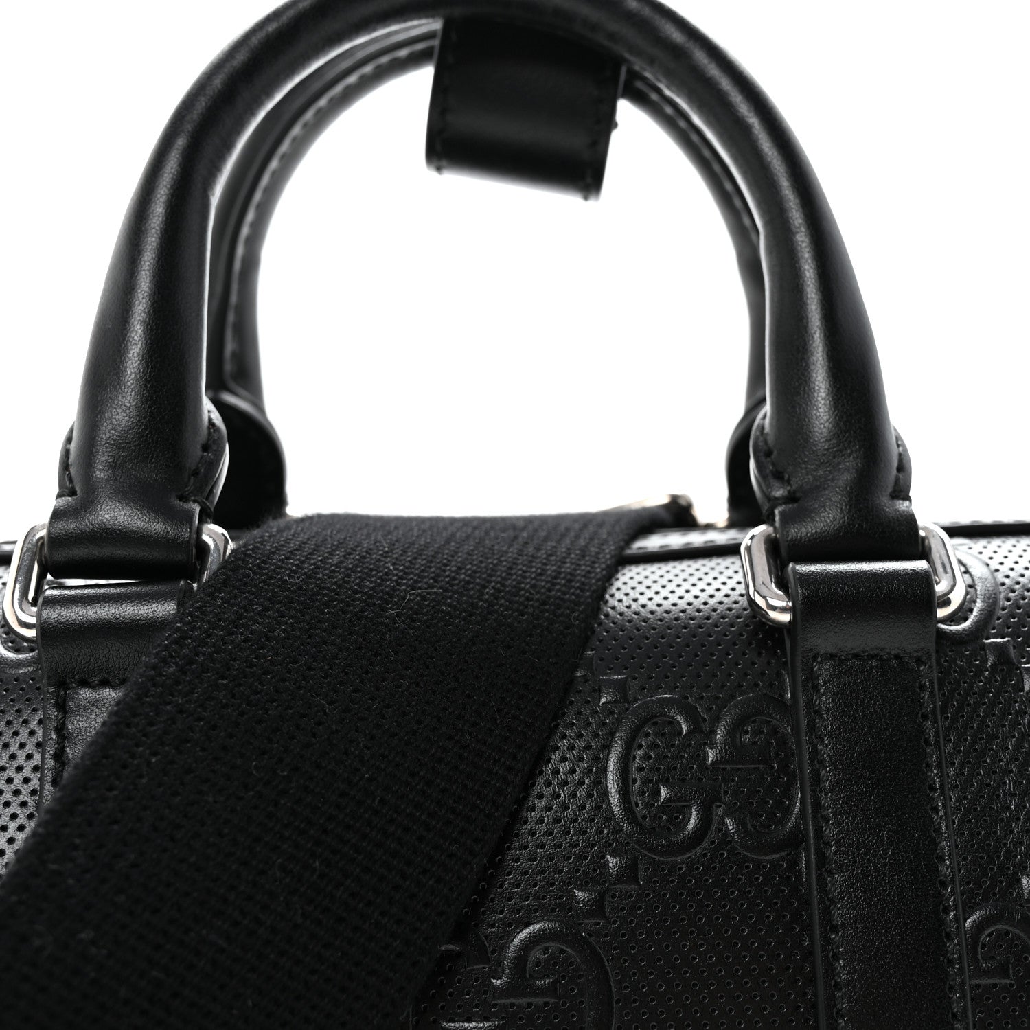 Gucci Calfskin GG Tennis Embossed Mini Duffle Bag Black