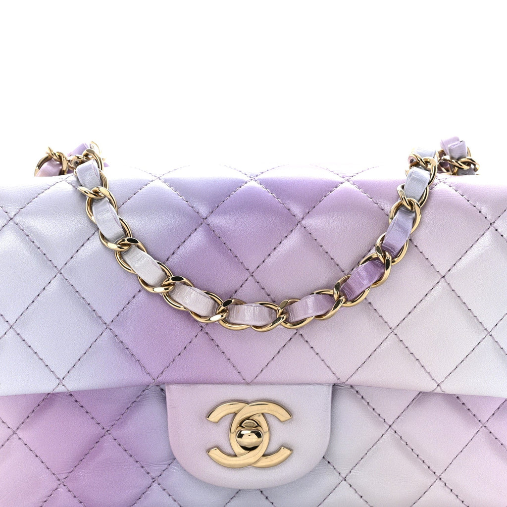 Chanel Calfskin Quilted Mini Cloudy Tie Dye Rectangular Flap Purple Blue Pink