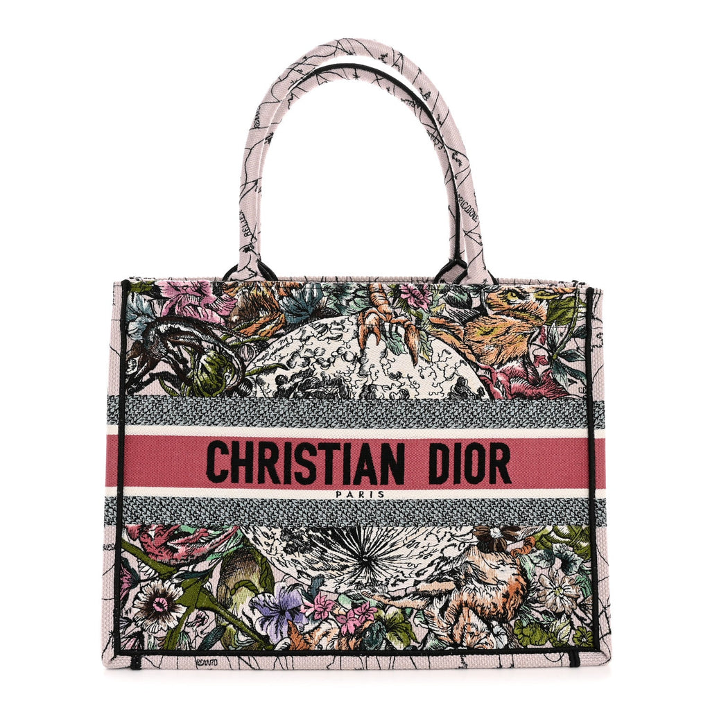 Christian Dior Canvas Embroidered Medium Zodiac Book Tote Latte Multicolor