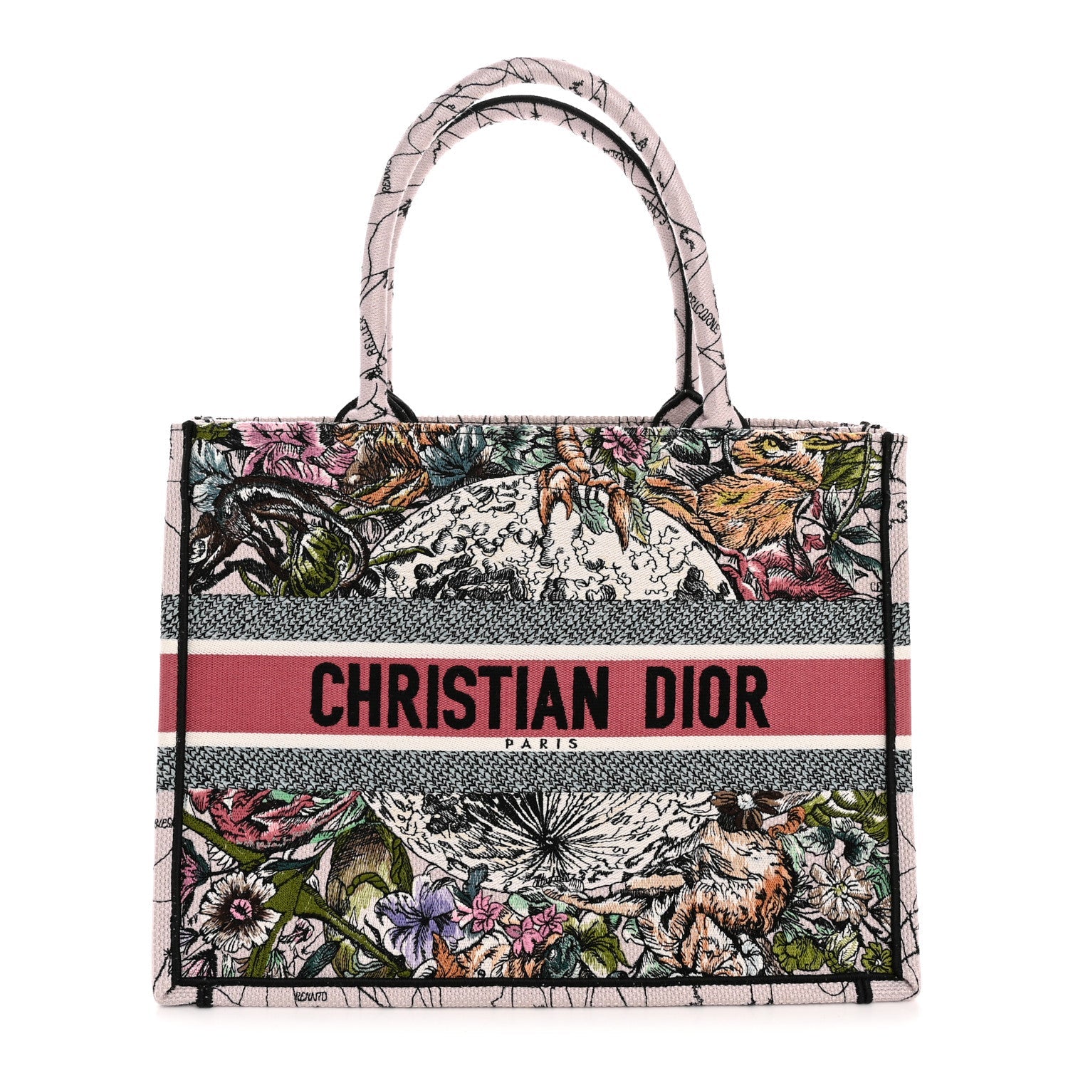 Christian Dior Canvas Embroidered Medium Zodiac Book Tote Latte Multicolor