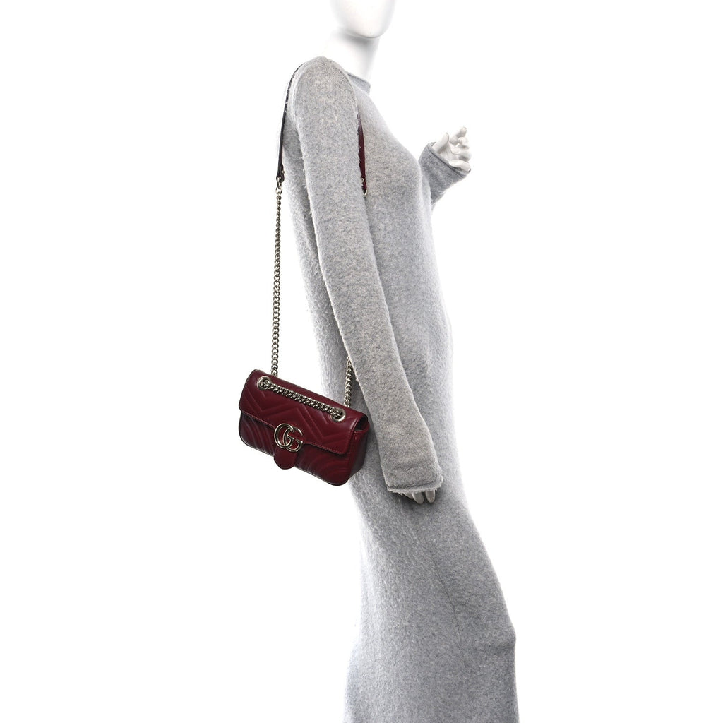 Gucci Calfskin Matelasse Small GG Marmont Shoulder Bag Rosso Ancora Red