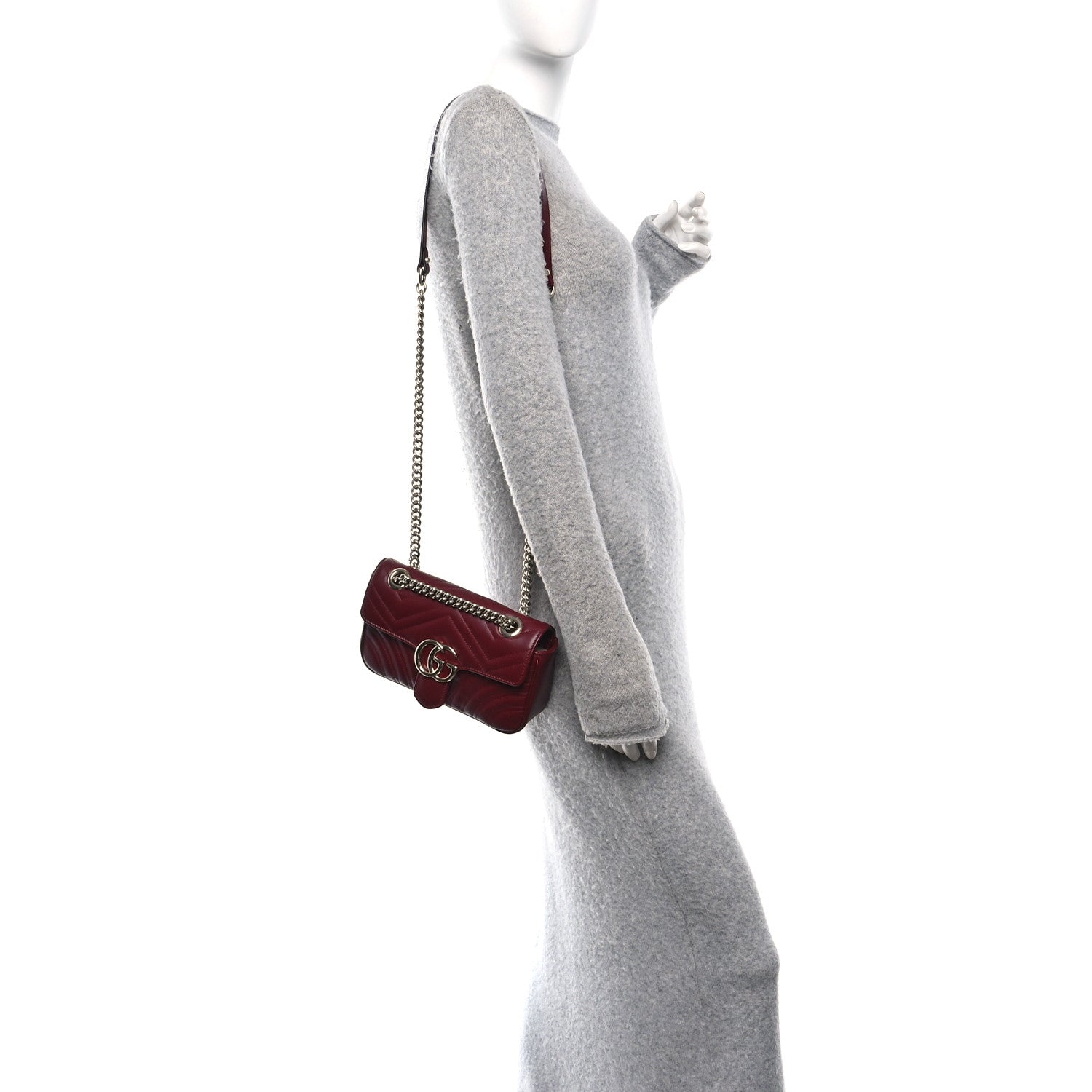 Gucci Calfskin Matelasse Small GG Marmont Shoulder Bag Rosso Ancora Red