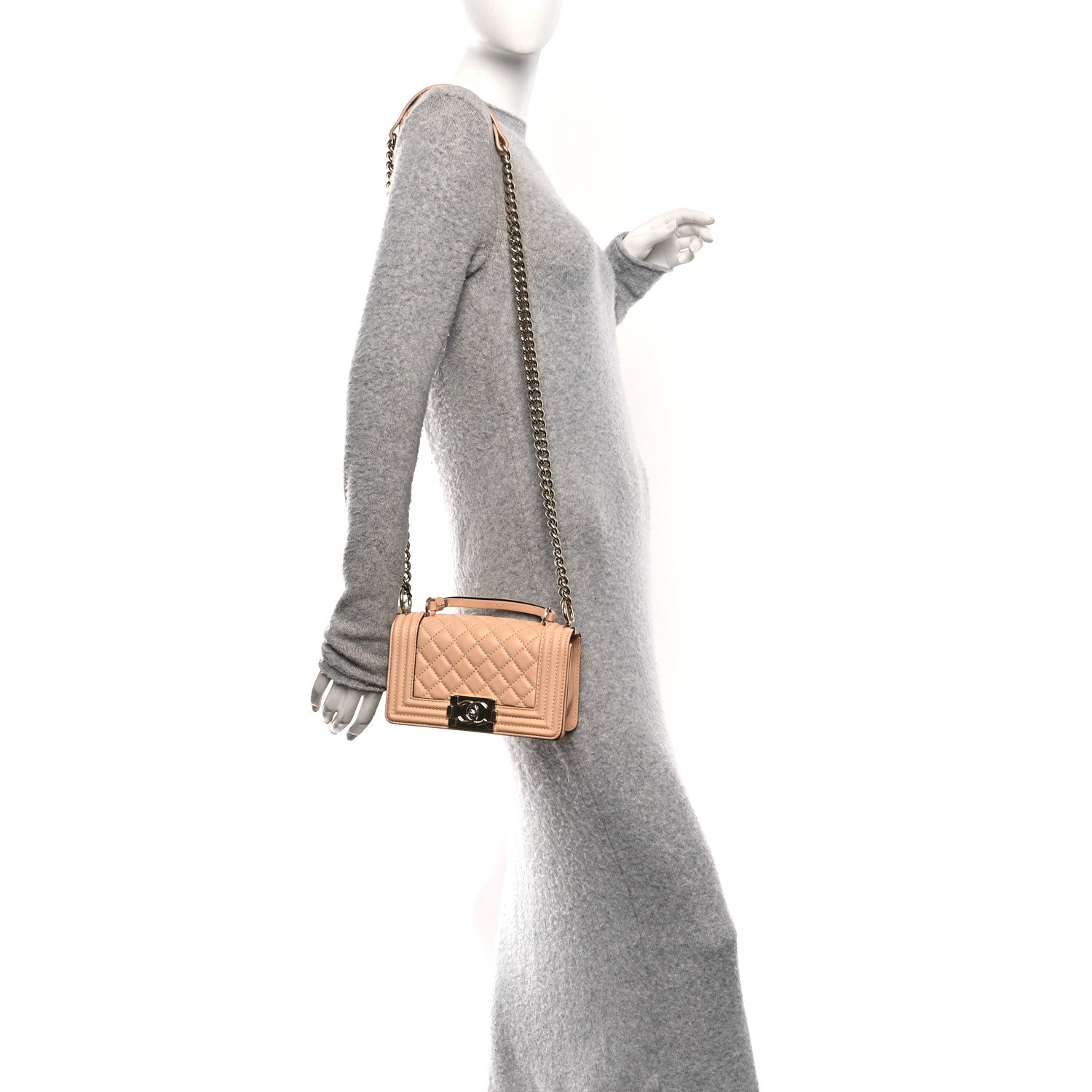 Chanel Calfskin Quilted Small Boy Top Handle Flap Beige Clair