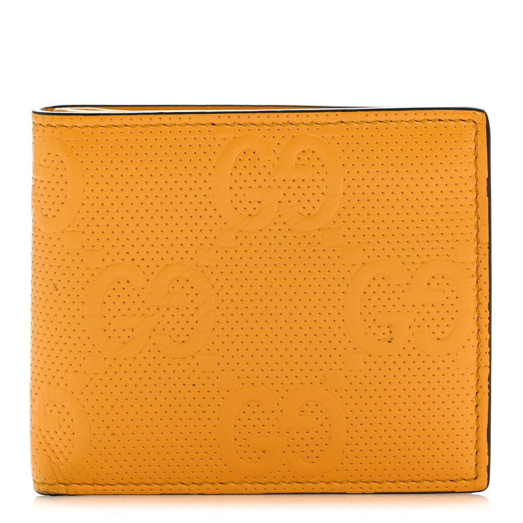 Gucci Calfskin GG Tennis Embossed Bi-Fold Wallet Yellow Tangerine