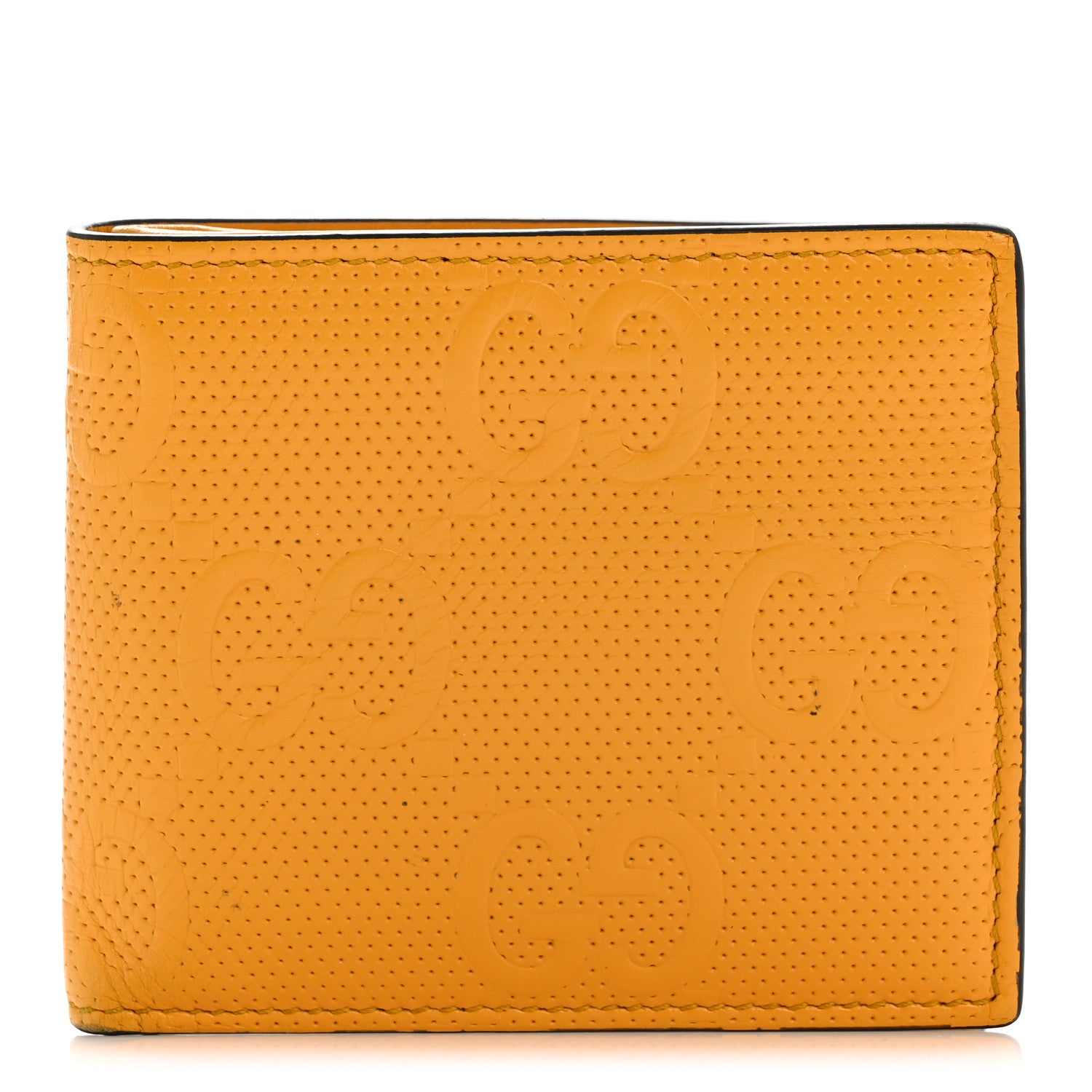 Gucci Calfskin GG Tennis Embossed Bi-Fold Wallet Yellow Tangerine