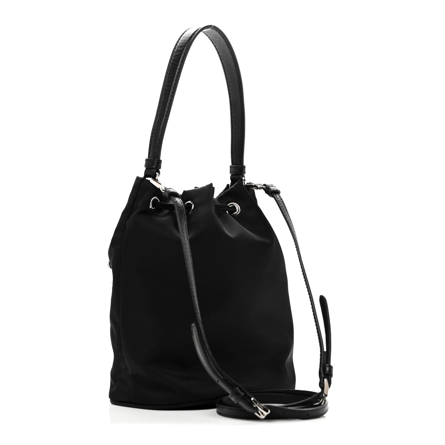 Prada Tessuto Saffiano Ricamo Sequin Crystal Embellished Mini Re-Edition 1978 Bucket Bag Black