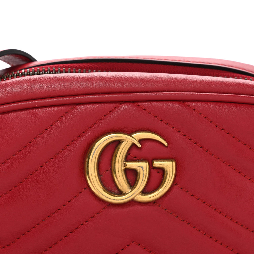 Gucci Calfskin Matelasse Mini GG Marmont Chain Shoulder Bag Hibiscus Red