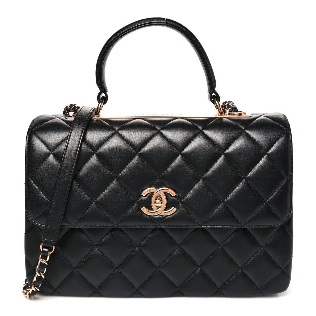 Chanel Lambskin Quilted Medium Trendy CC Flap Dual Handle Bag Black