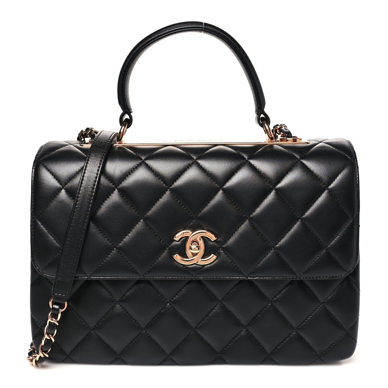 Chanel Lambskin Quilted Medium Trendy CC Flap Dual Handle Bag Black