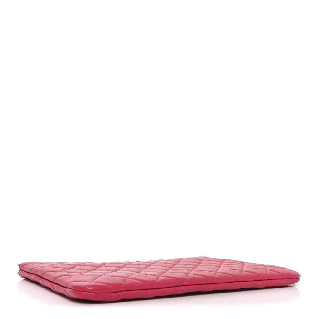 Lambskin Quilted Medium Cosmetic Case Dark Pink