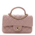 Chanel Lambskin Quilted Mini Top Handle Rectangular Flap Light Pink